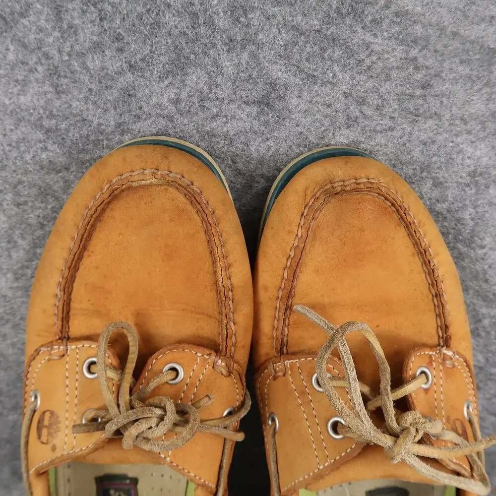 Timberland Boat Shoes Mens 9 Leather Casual Moc Toe Two Eye Brown Retro Classic
